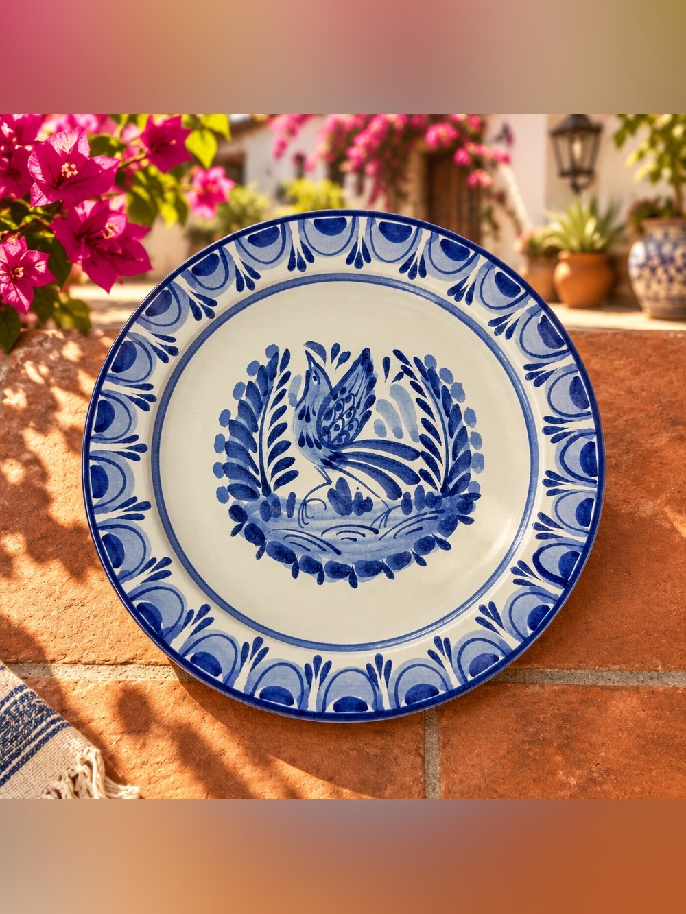 Gorky Gonzalez Mexican Pottery Hand-Painted Blue/White Bird Motif Plate Majolica